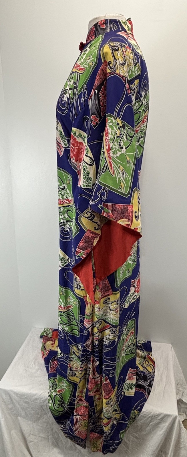 Vtg Paradise Sportswear 1950s Hawaiian Maxi Dress Women’s Pake Muu Fans RARE