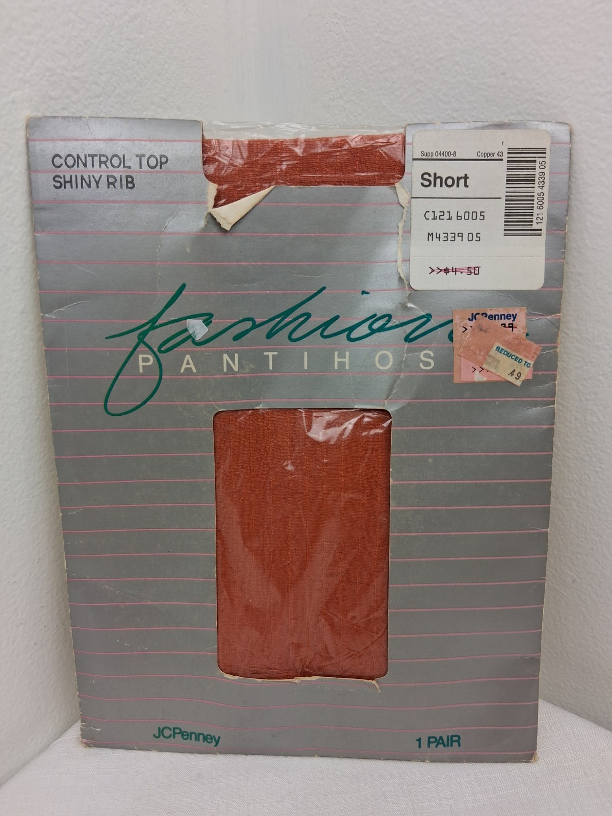Vtg JC Penney Pantyhose Control Top Shiny Rib Copper Orange Short NIP