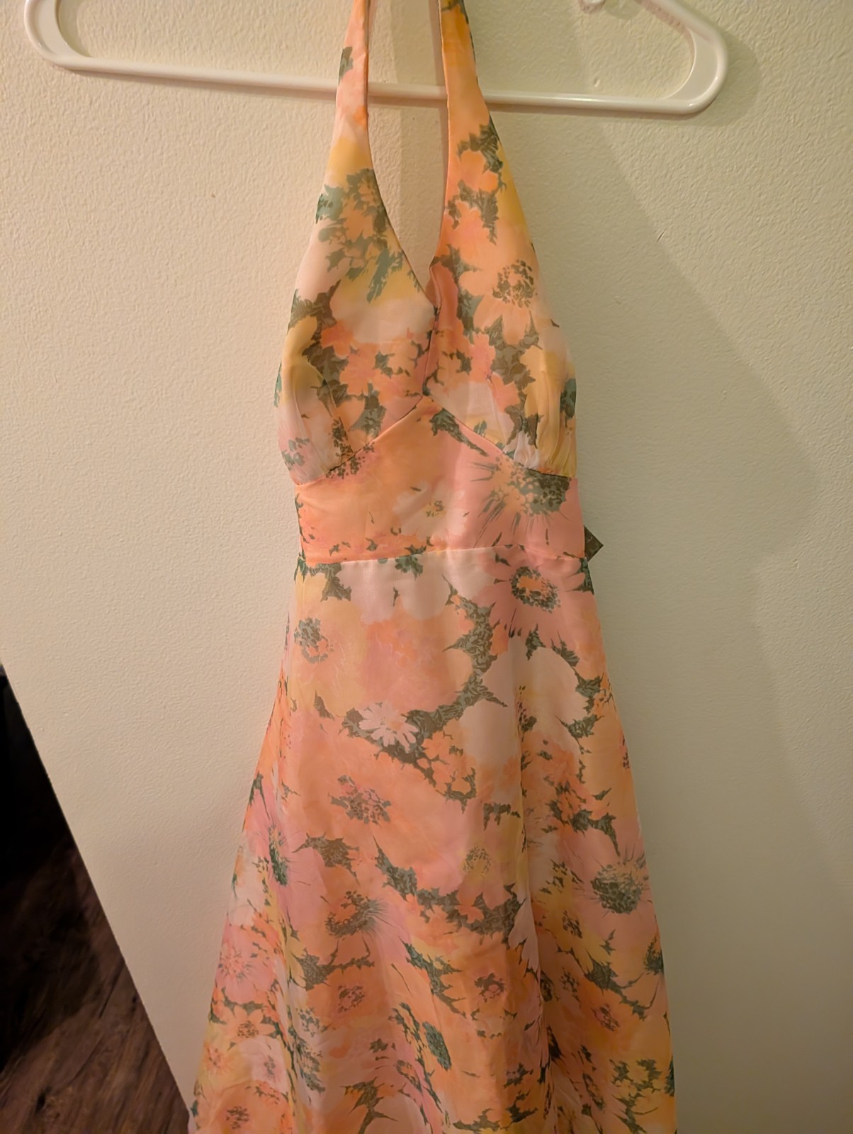 Vintage 1960’s Floral Chiffon Halter Maxi Dress W Cape Sz 7 Union Made.Cottage