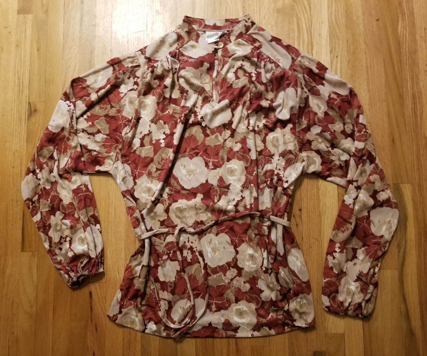 NOS Vintage 1970s SEPARATE TIMES Womens Polyester Belted Top & Pant Set L /16