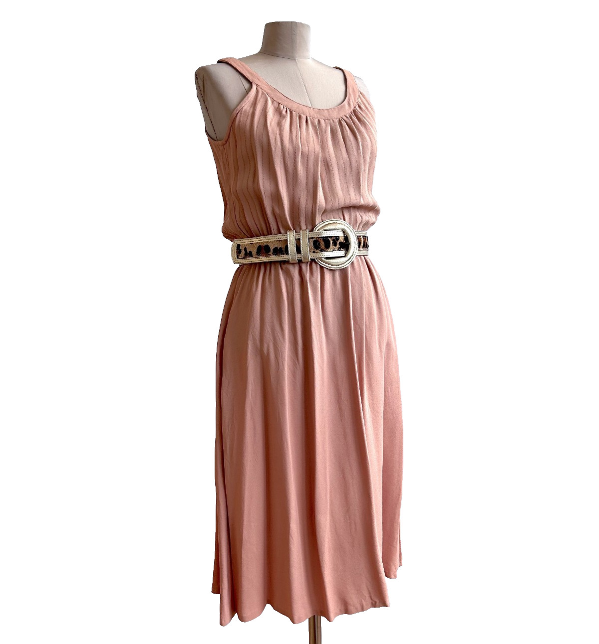 Vintage 1960s Nude Matte Crepe Dress sz S 4 6 Summer Maisel Chic Elastic Waist