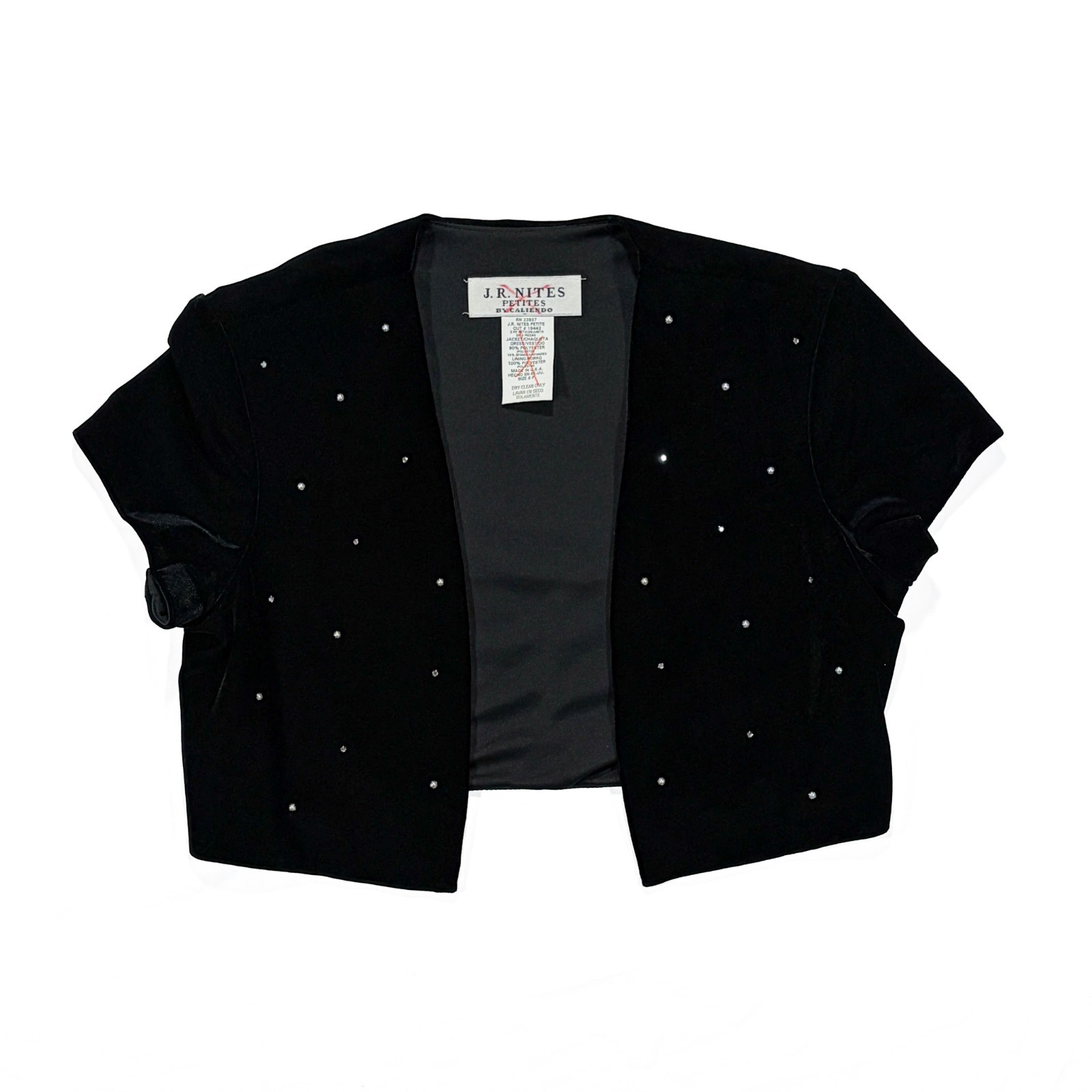 90s Vintage Black Velvet Rhinestone Short Sleeve Bolero J.R. Nites by Caliendo