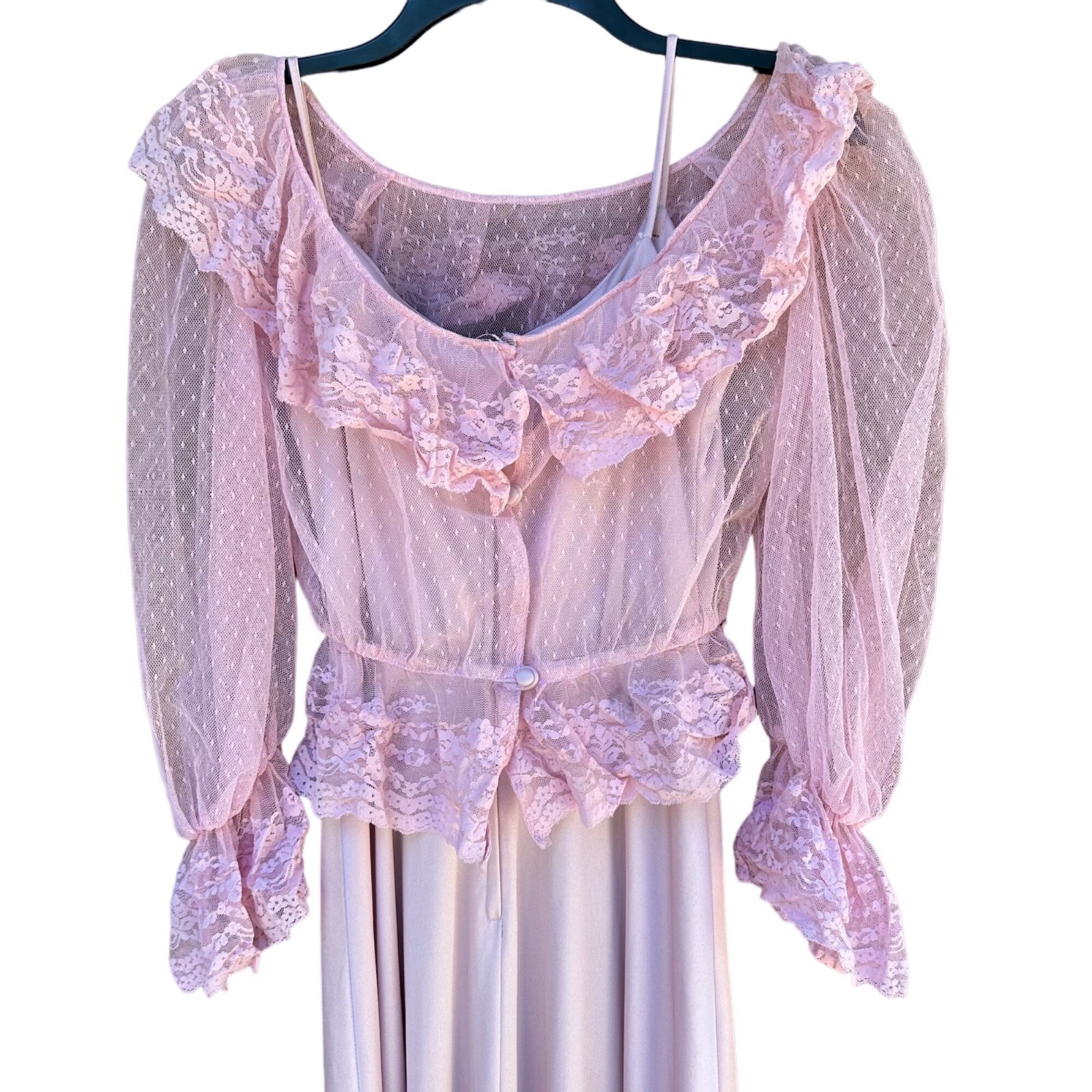 Vintage Eve of MIlady Lavender 70s 80s Satin Lace Cover Prom Bridesmaid Dress Si