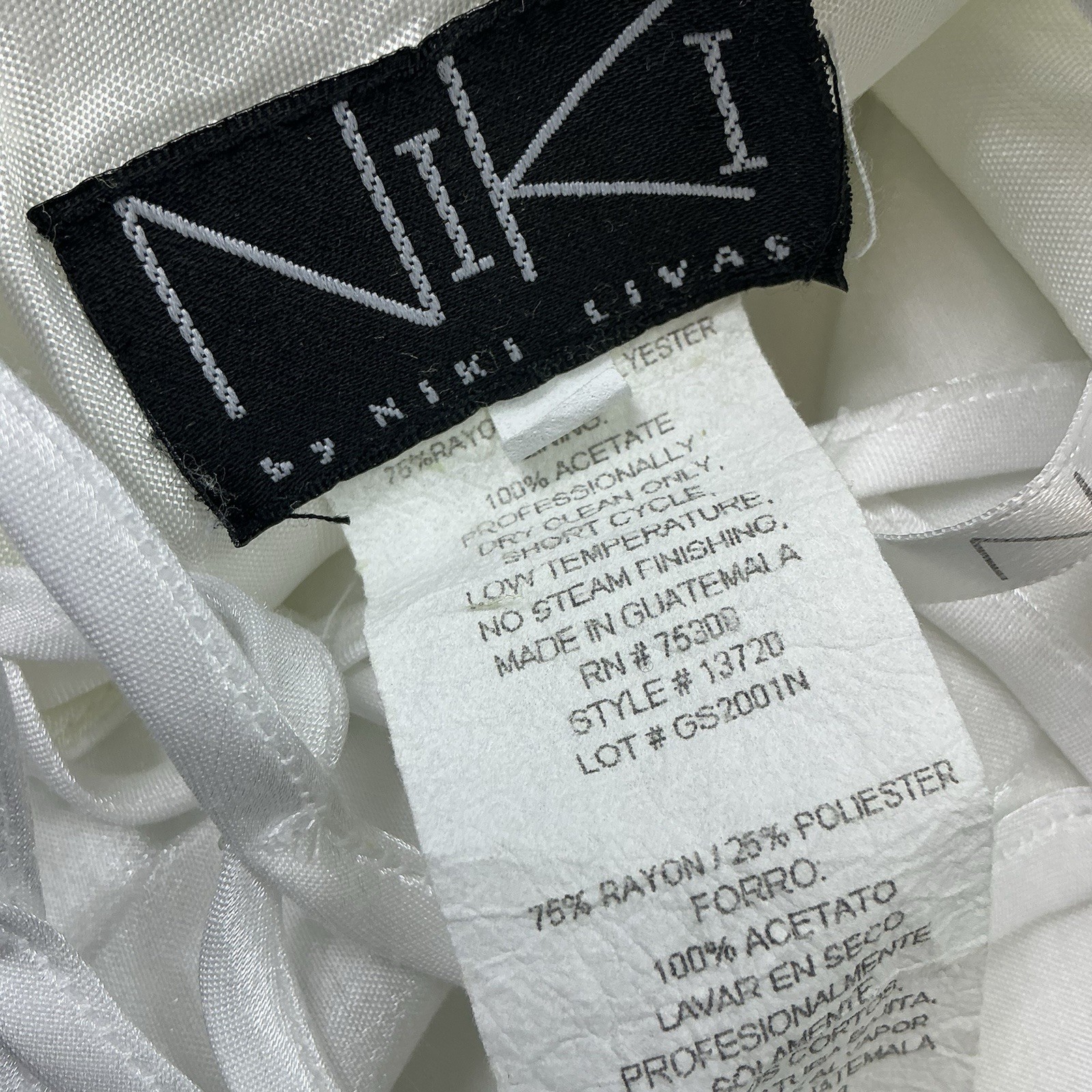 Vintage Niki Sivas pearly white sleeveless gown w/rhinestones 100% acetate XS/S