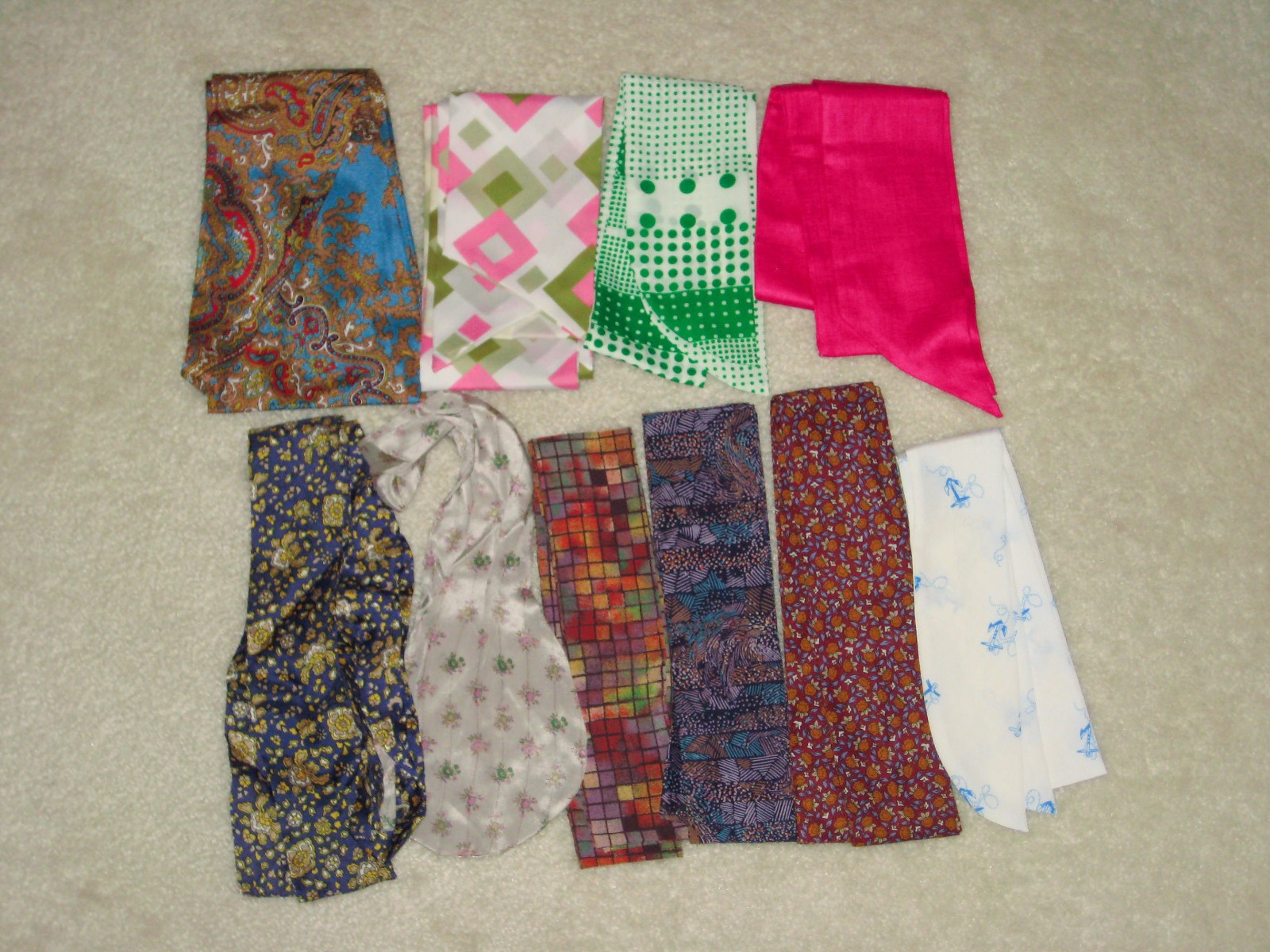 Vintage Accessory Lot 10 Neck Scarves? or Hair/Head Ties or Fabric Belts?