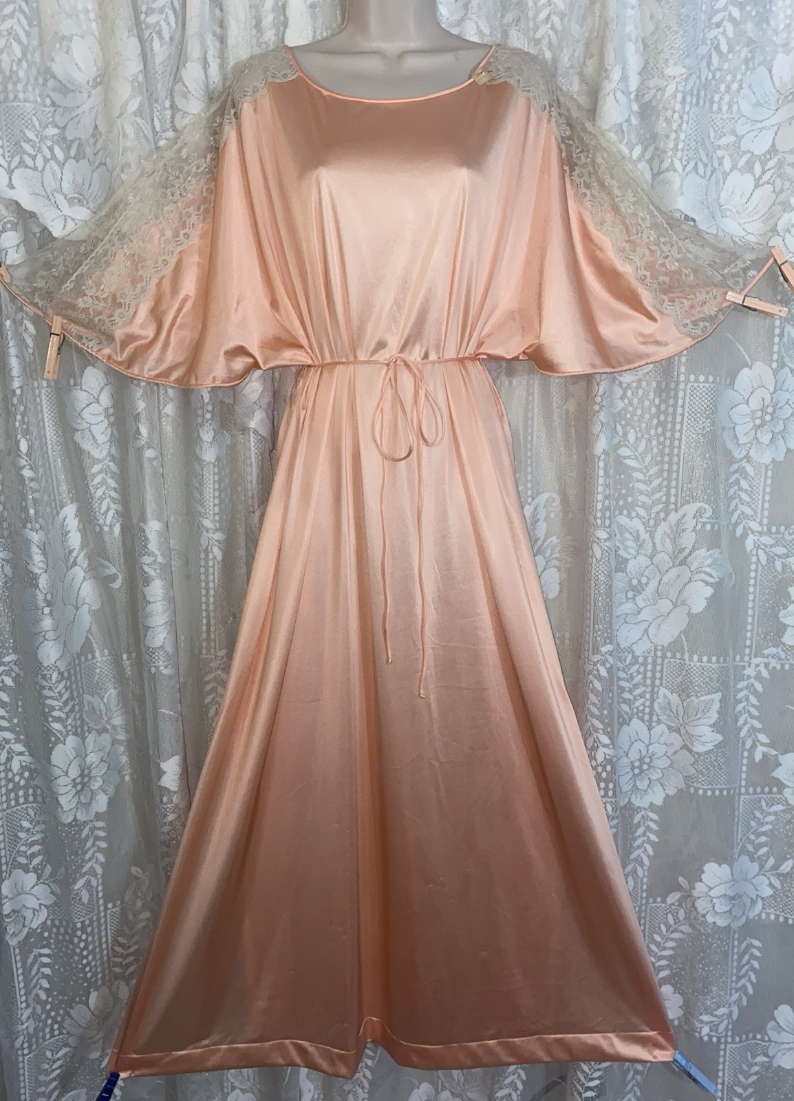 VTG NWT L XL PEACH VANITY FAIR Nylon Hostess Caftan Nightgown Negligee Gown
