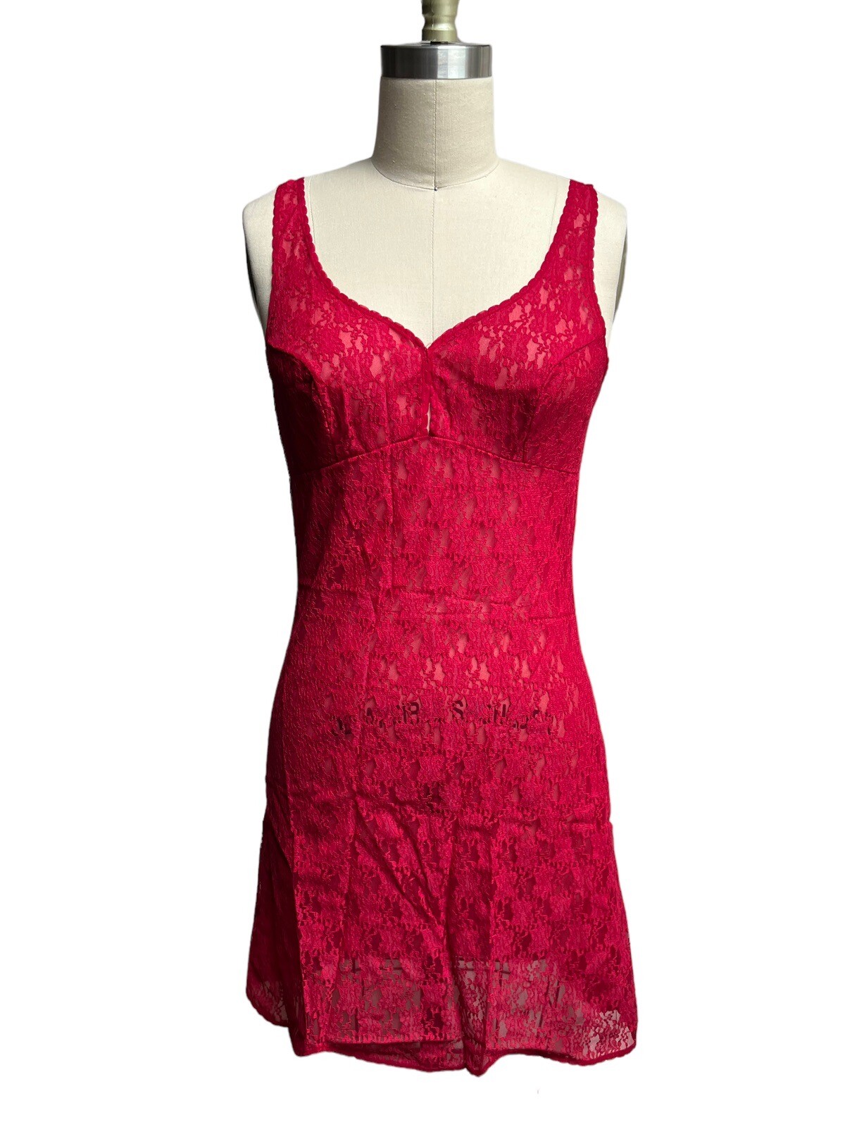 Vtg SCHIESSER Germany Red Lace Slip Lace Nylon