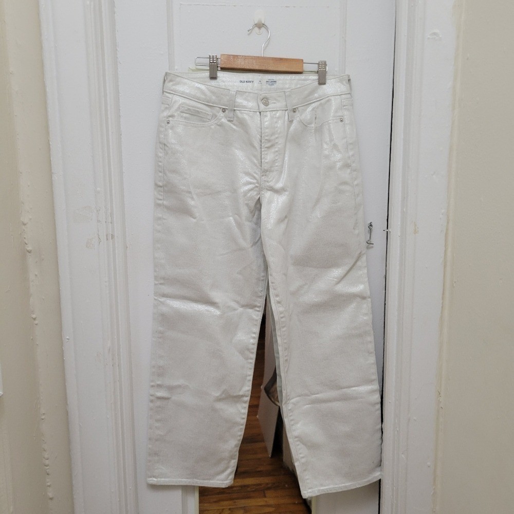Old Navy High Rise OG Metallic Wht Jeans NWT Festive Party Date Night