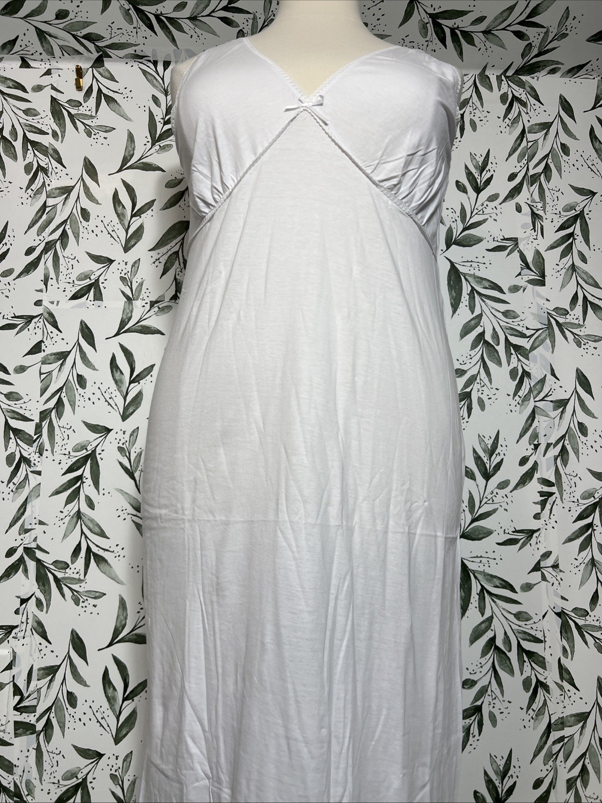 Vintage 100% Cotton Made in Egypt White Nightgown Sz XL Empire Waist A-Line