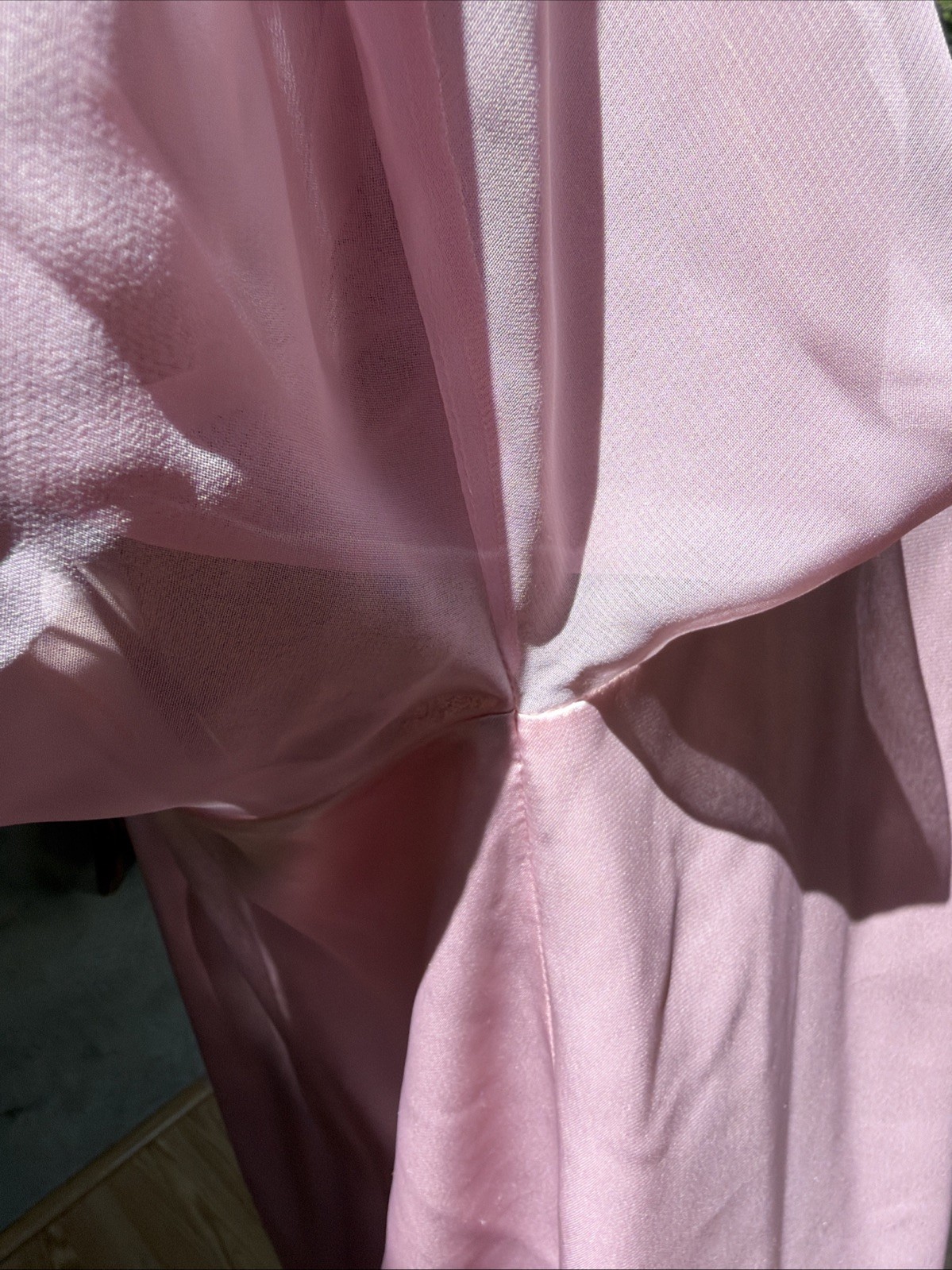 Vintage 1980s Miss Dior Pink Satin Nightgown Lace Yoke Long Sleeve Coquette