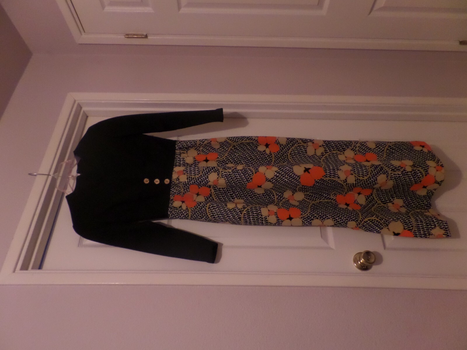 VINTAGE 1970’S BLACK/FLORAL DOUBLE KNIT MAXI DRESS BY “IT’S BETTER” SIZE 7