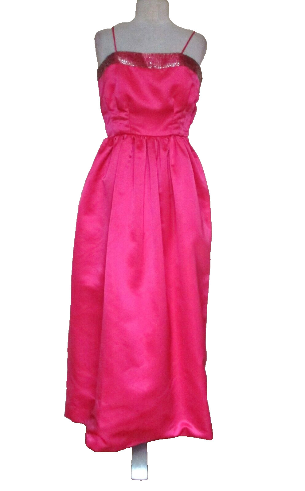 Vtg Morton Myles Evening Gown Dress Pink Satin Sequin Trim Sz 6/8 Women Marilyn