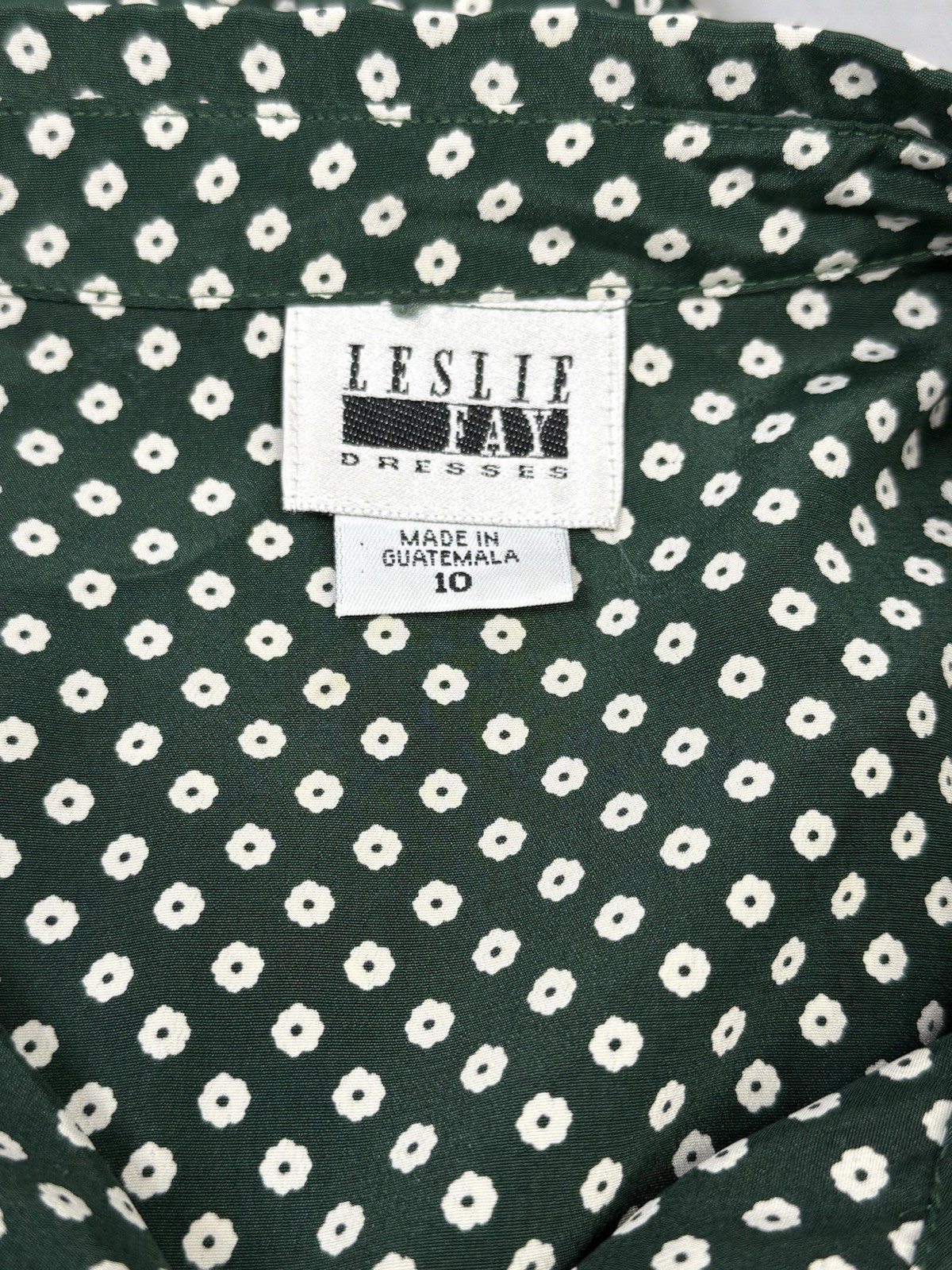 Vintage 80s Leslie Fay Hunter Green Polka Dot Midi Secretary Dress – Size 10 EUC