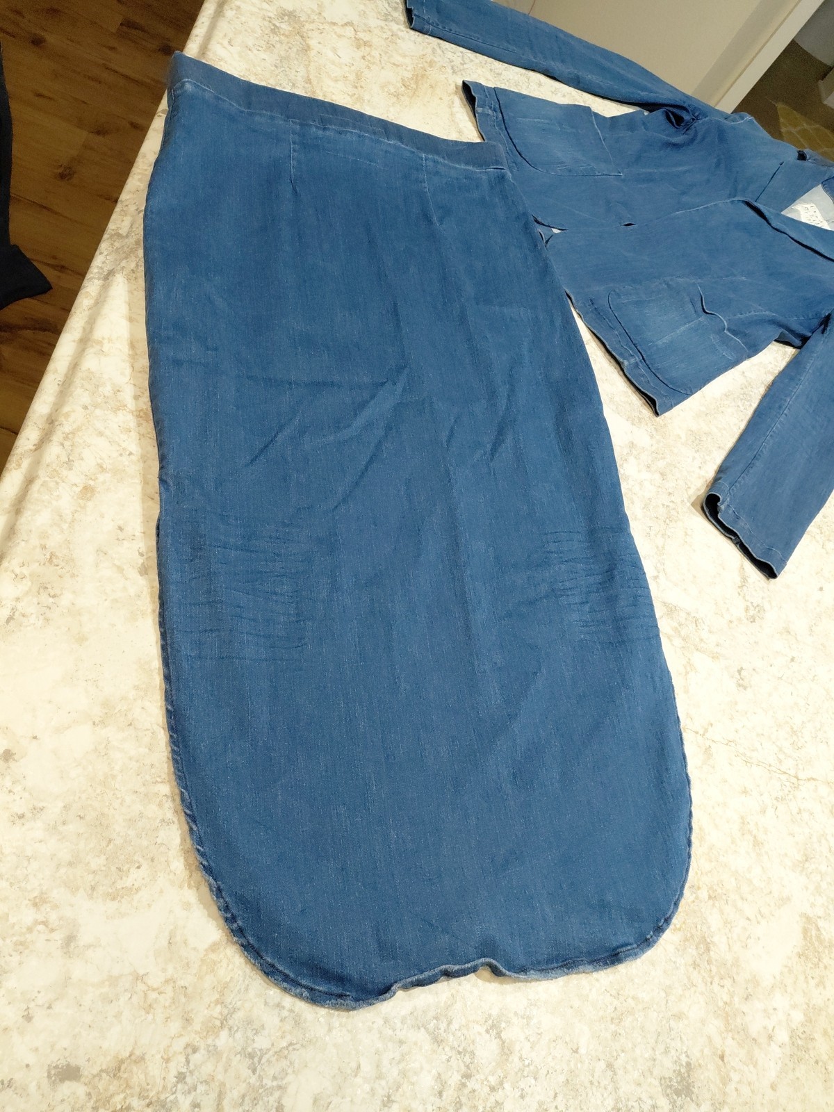 Frank & Eileen Jacket And Skirt Set Blue Stretch Top M Skirt 12 EUC