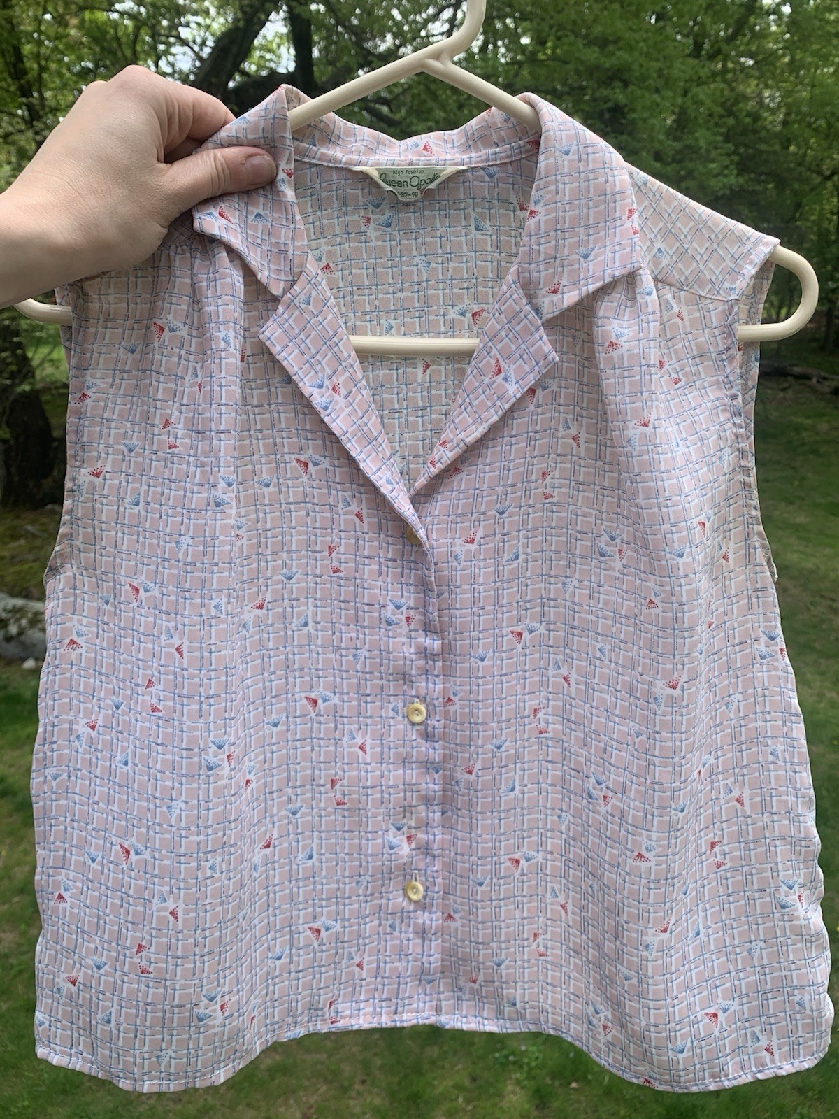 Vintage 80s New Wave Sleeveless Gauze Button Down Crop Summer Blouse Cotton S