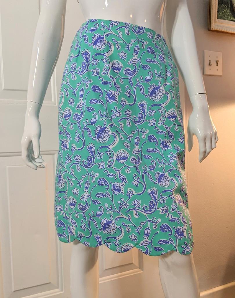 Lilly Pulitzer Scalloped Skirt Vintage Aqua Floral 24″ Waist ’80s NWT XS