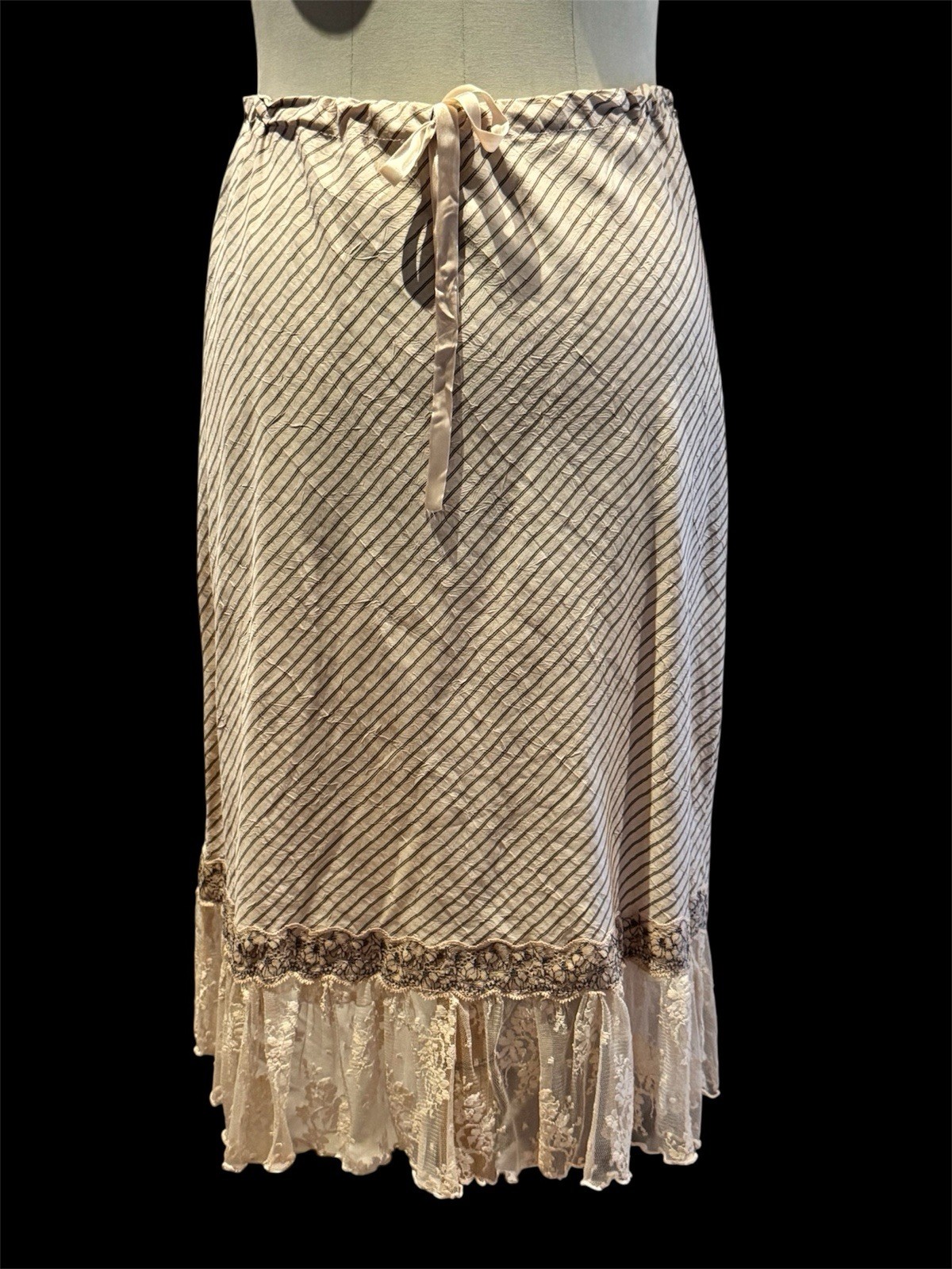 Ann Ferriday Vintage Pinstripe And Lace Bias Skirt Med Unworn W/tags Deadstock