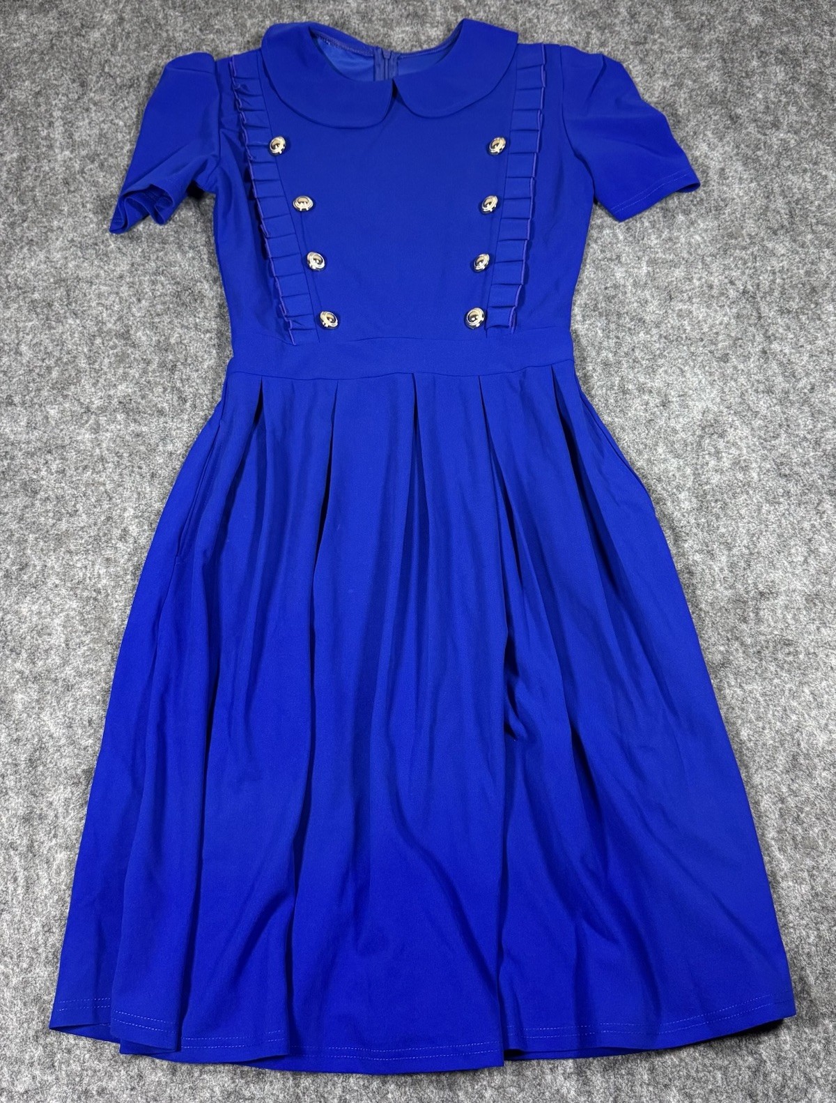 1960s Era Women’s Mod Dress Cobalt Blue Collared Size Medium Button Details