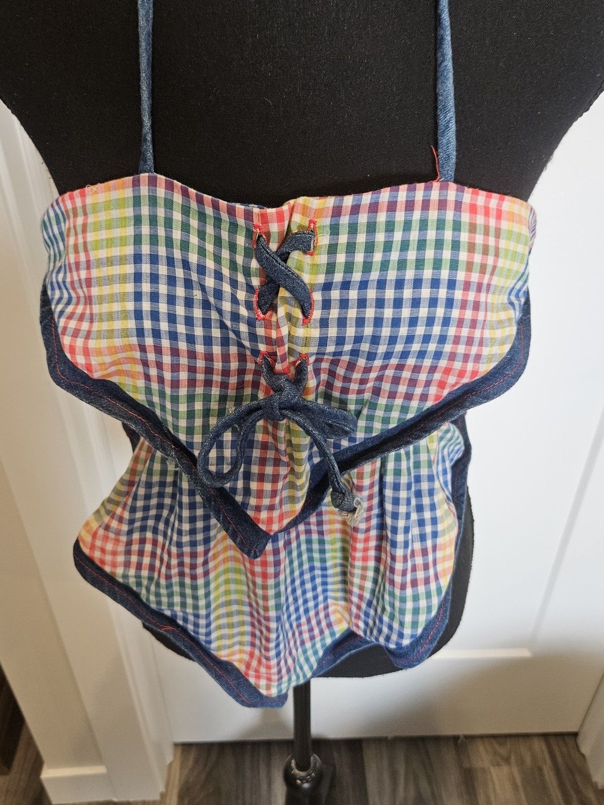 VTG Handmade Multicolor Bandana Style USA Boho Halter Top 70s One Size Tie Back