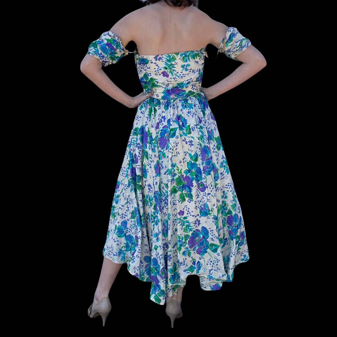 Vintage Fred Perlberg Dance Originals 50s Silk Floral Strapless Sweetheart Dress
