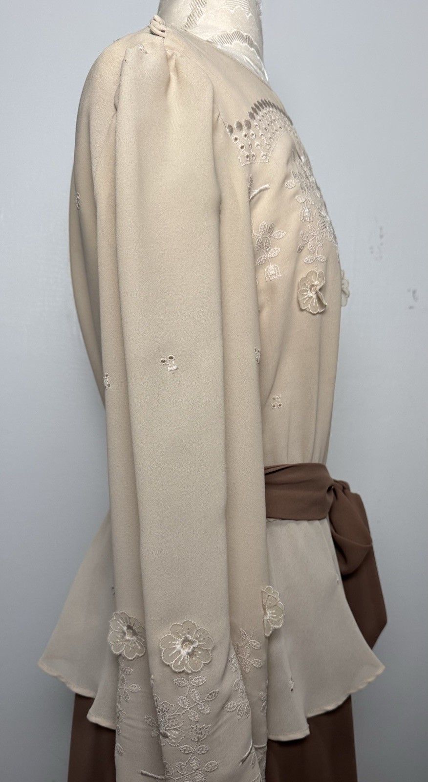 Vintage 70s Lace Appliqué Blouse Skirt Set M Sheer Romantic Chiffon Midi