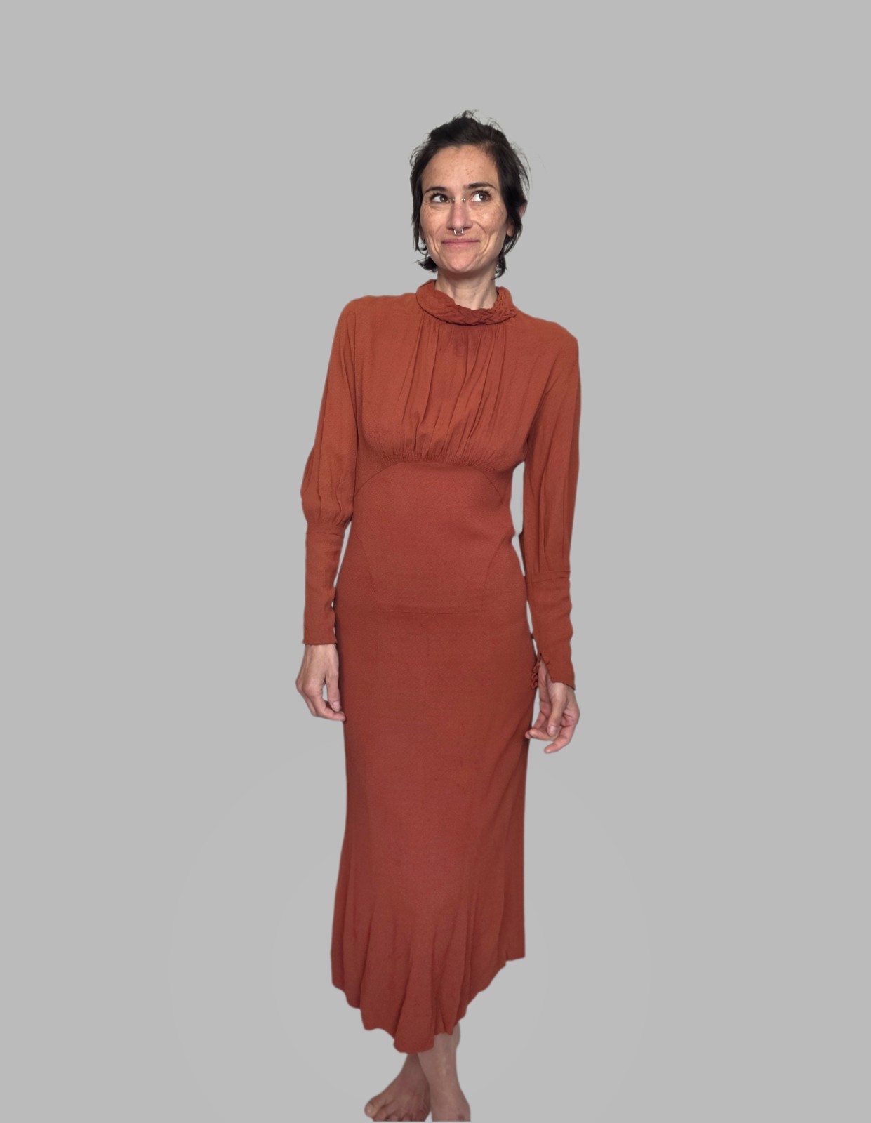 Authentic 1930s Rust Crepe Dress | Bias Cut Day Dress | Cinnamon Brown…