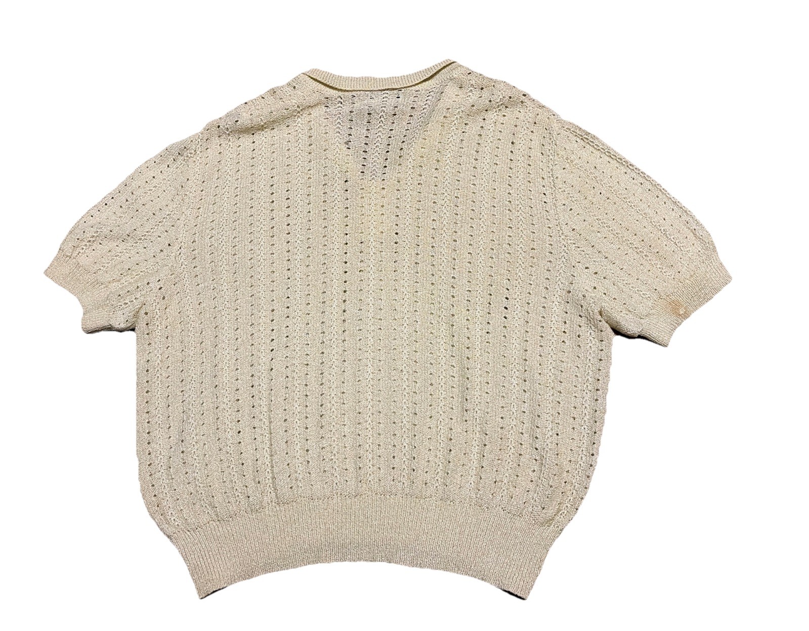 Vintage Womens Knit Shirt Top Collared Size 52 Short Sleeve Beige Spain Made 80s