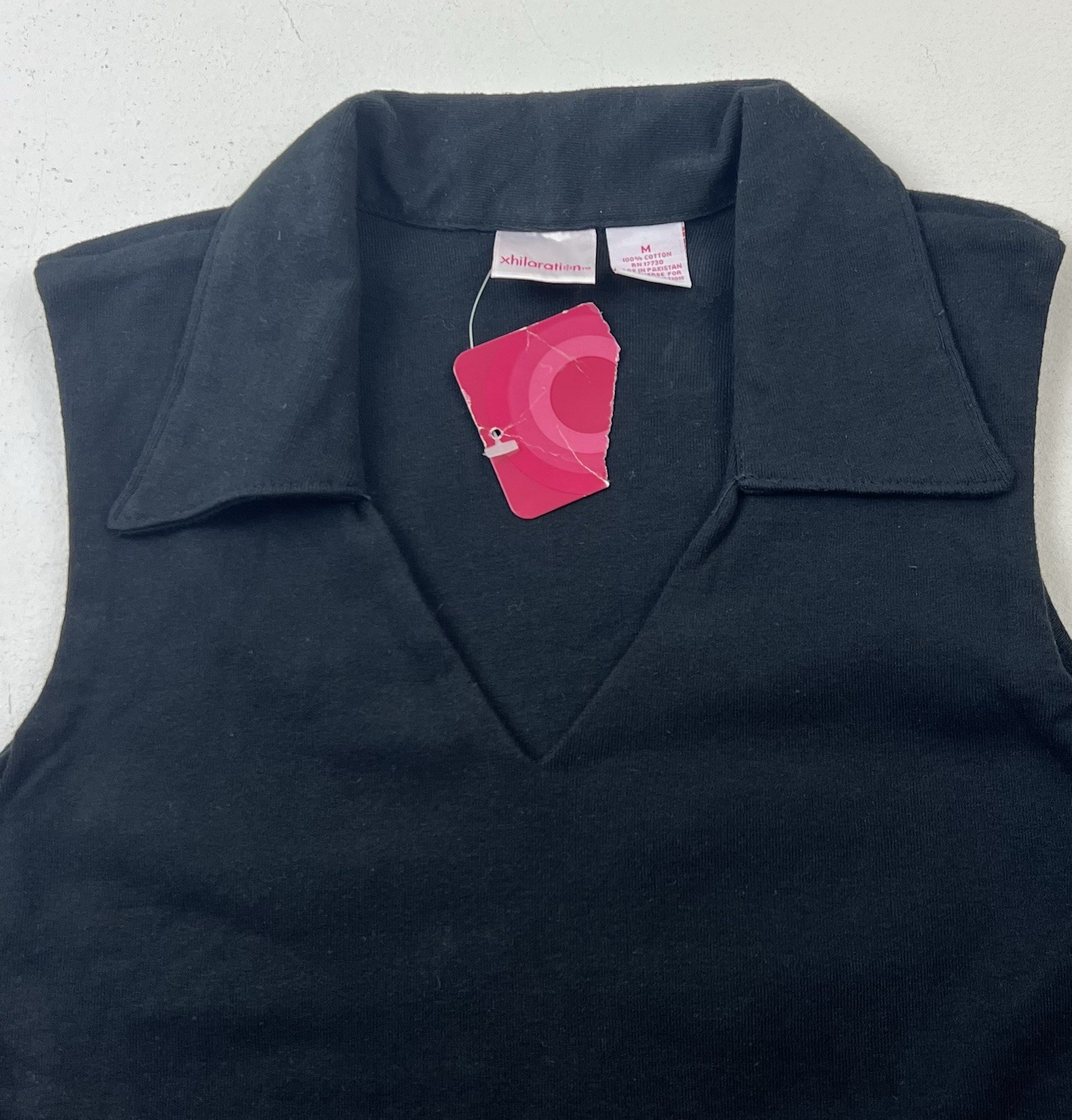 Vtg Xhileration Y2K Black Womens Slvless Knit Top S/M V-neck Collar Grunge NOS