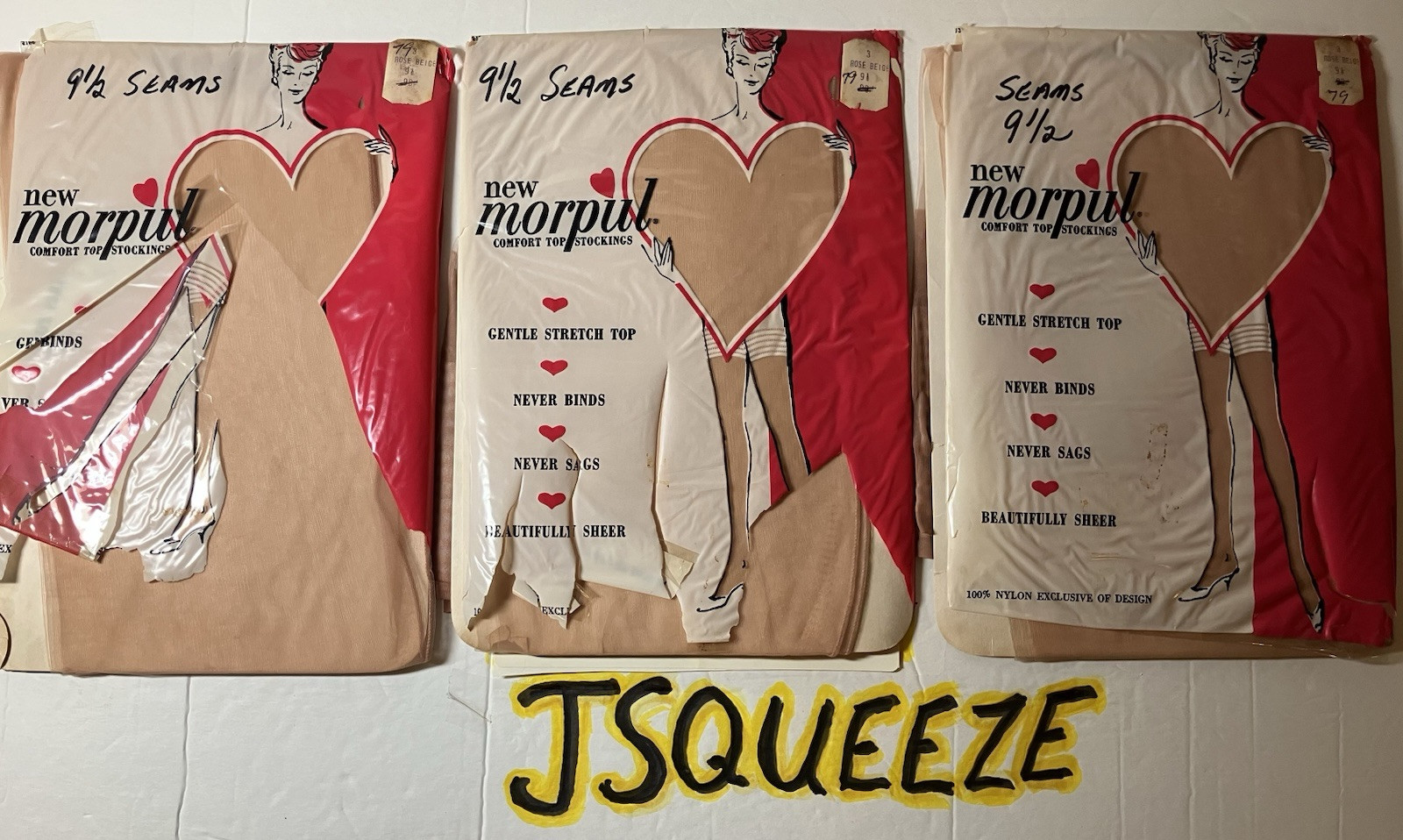 3 PAIR 1940 FULL FASHIONED GLAMOUR SHEER NYLON STOCKINGS CUBAN HEEL SEAMED BEIGE