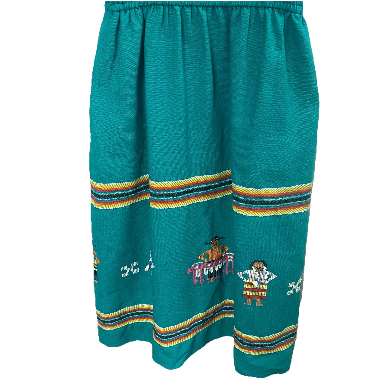 Vintage Guatemalan Teal Embroidered Cotton Dress – Handmade Artisan Lupita -Sz S