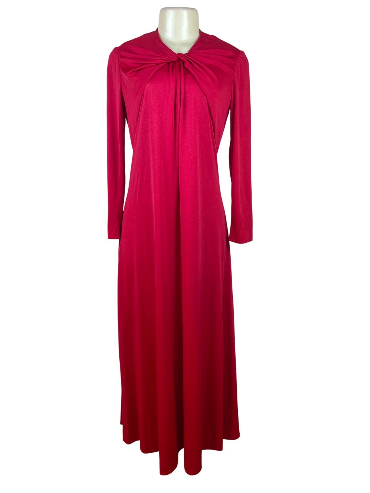 Vintage Leo Narducci Long Sleeve Red Maxi Dress With Knotted Front Detail
