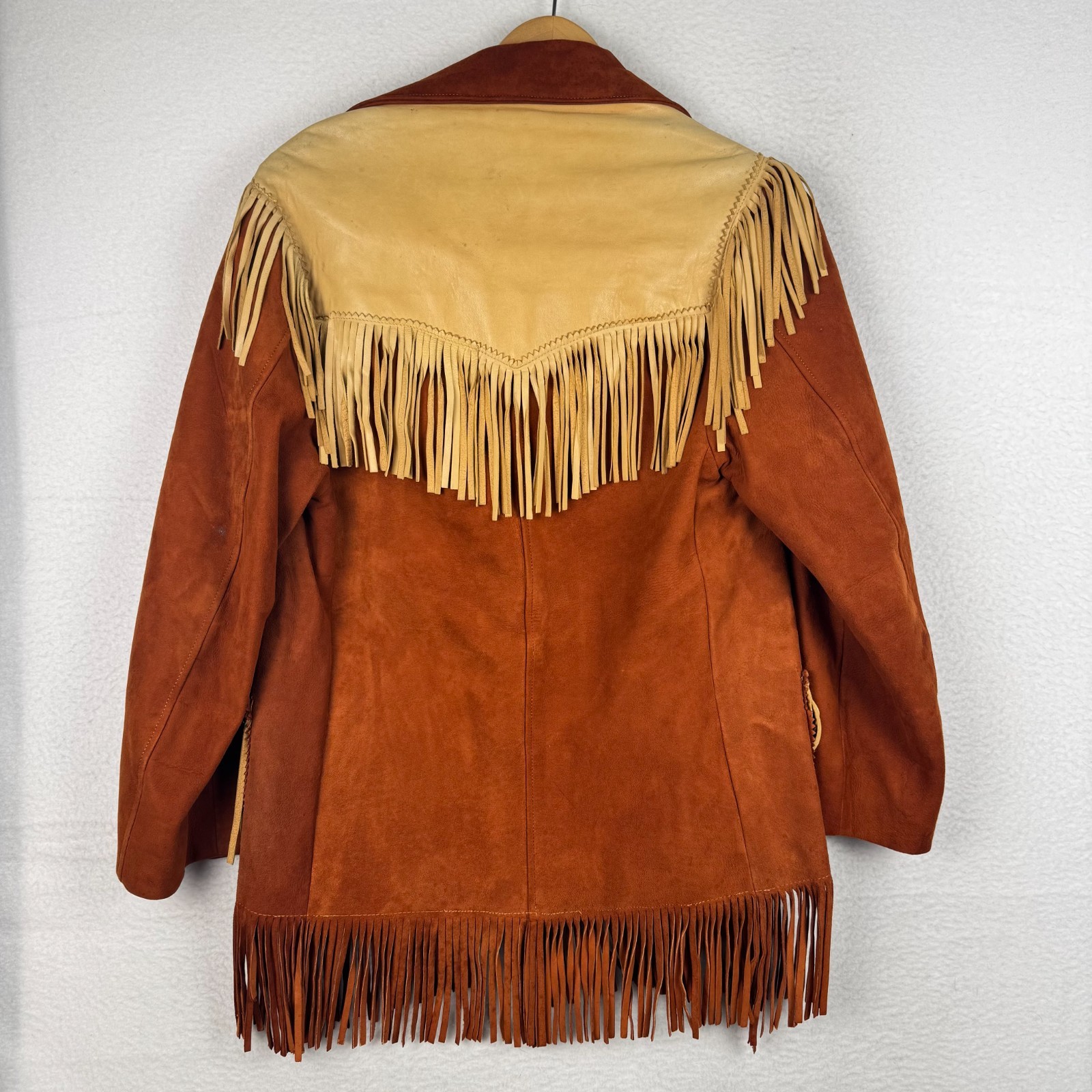 Vintage 60s 70s Cherokee Togs Size 42 Orange Suede Fringe Western Cowboy Jacket