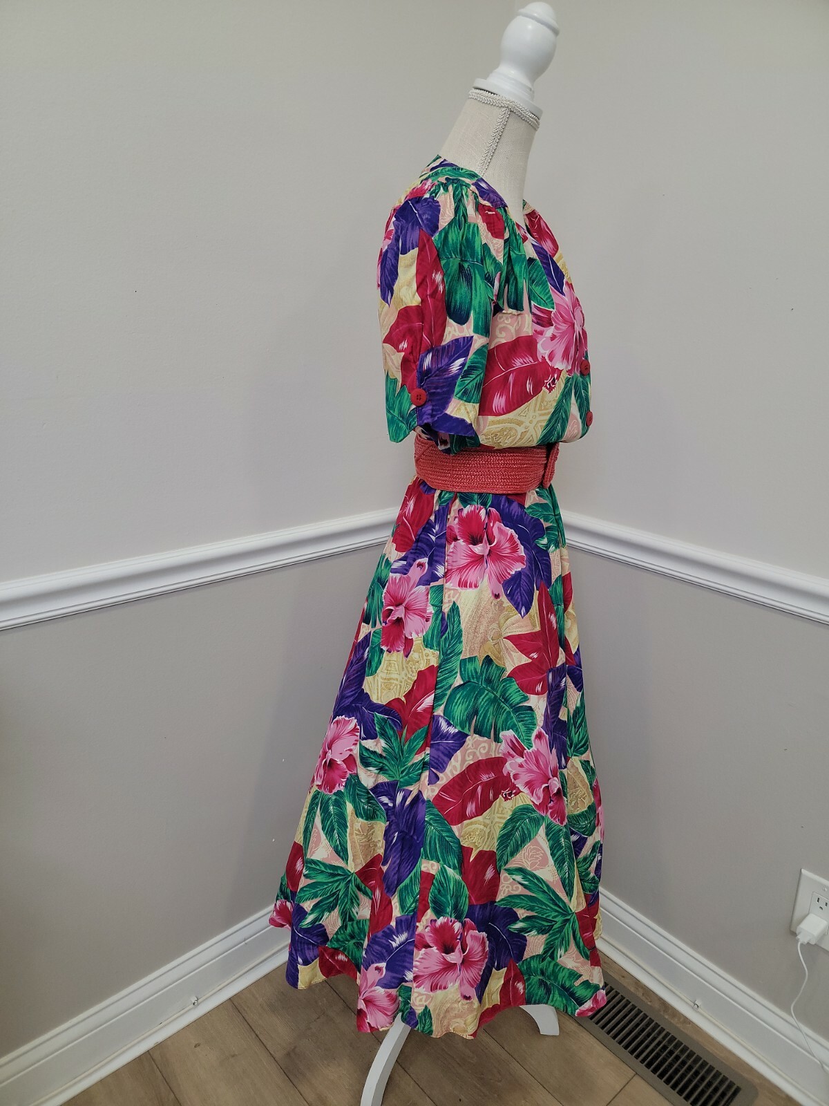 Vintage Carol Anderson Tropical Floral Tea Garden Party Dress Size 6