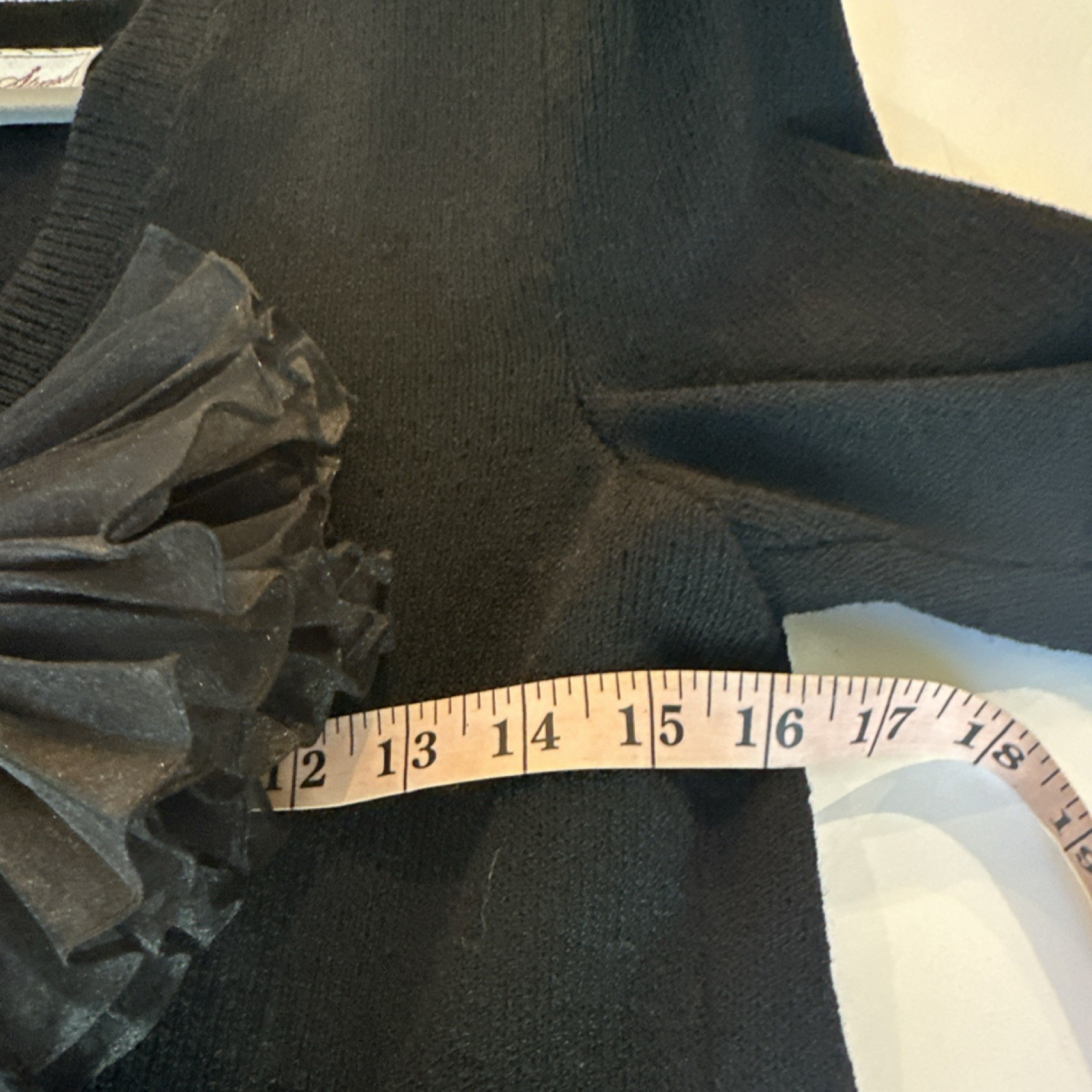 Vintage Ann Stuard Black Knit Bow & Pleated Accents V-Neck Short Sleeve Blouse