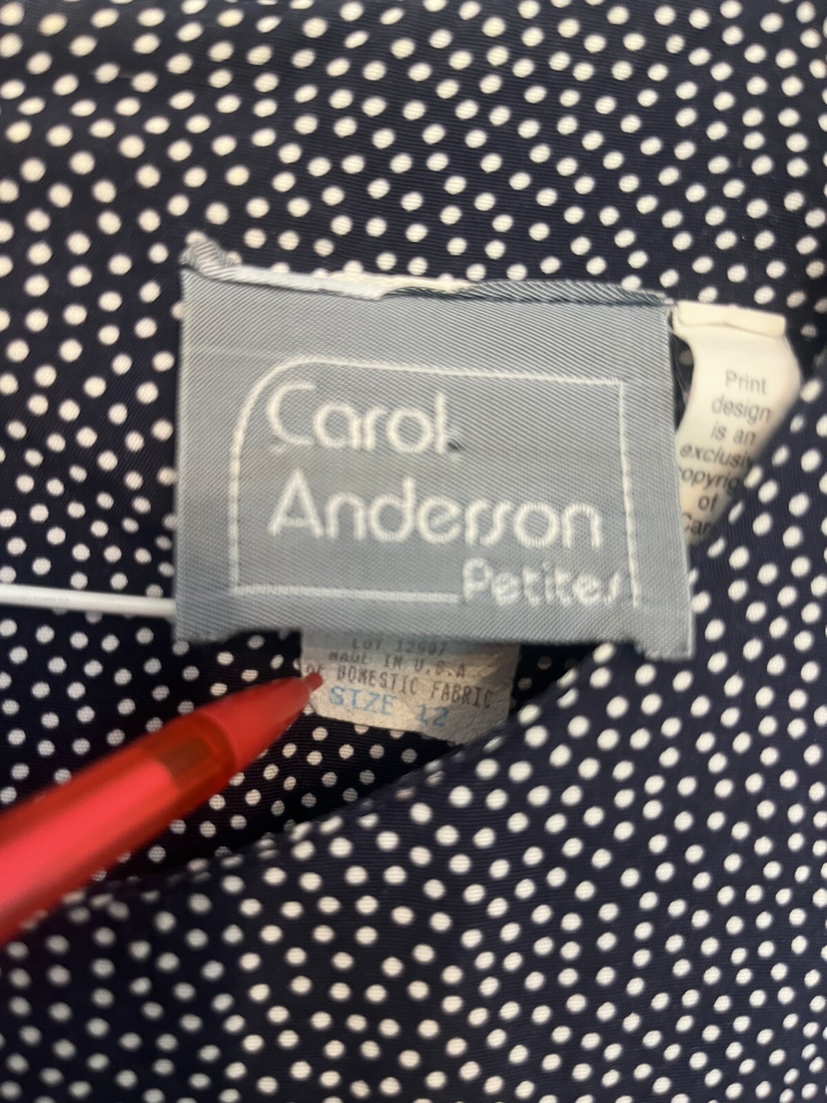 Vintage Carol Anderson California 80’s Dress Blue Polka Dot Belt 12 *Descrip*