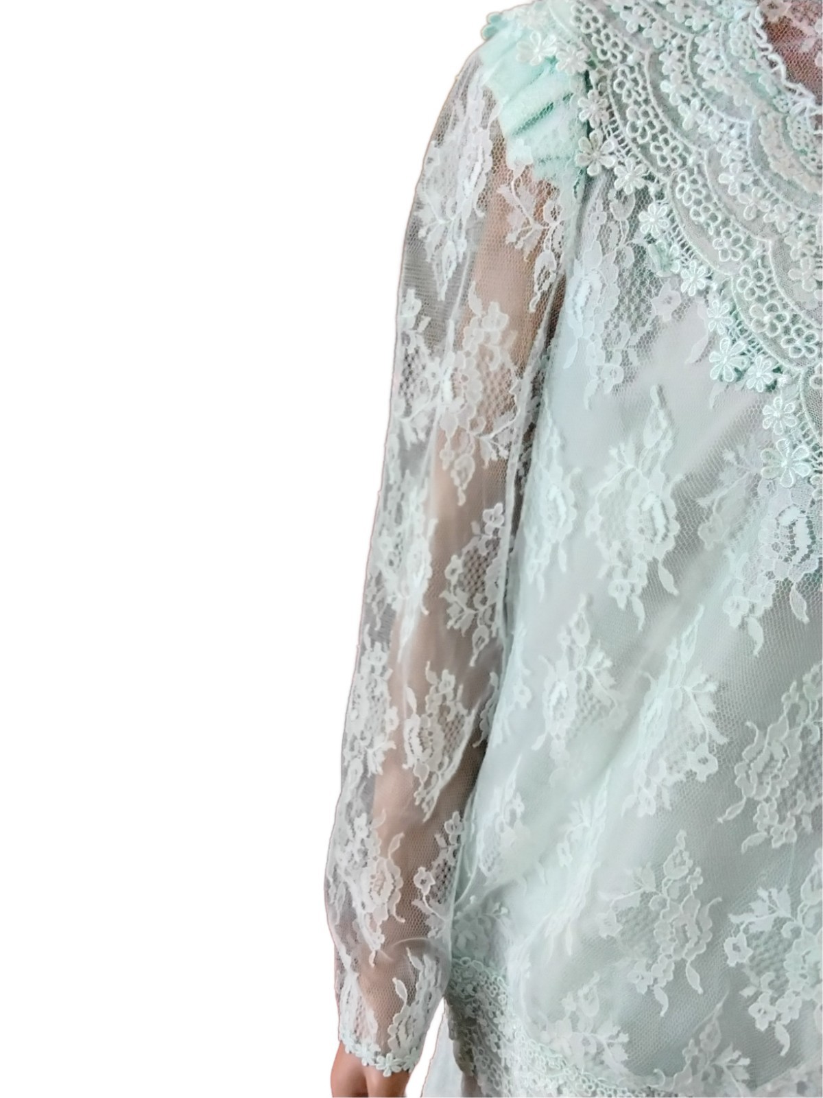 Vintage 1970s Samuel Scott Seafoam Green Lace 2-Piece Formal Dress Set 16W