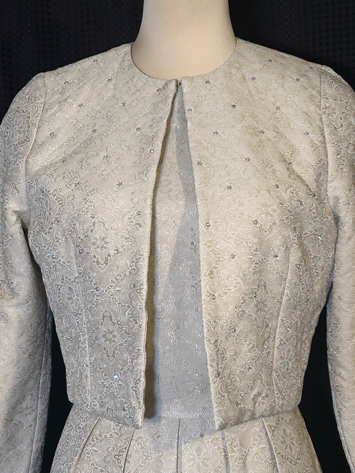 Classic Vintage Special Occasion Liberty Lucrezia Cream Brocade Dress Jacket Set