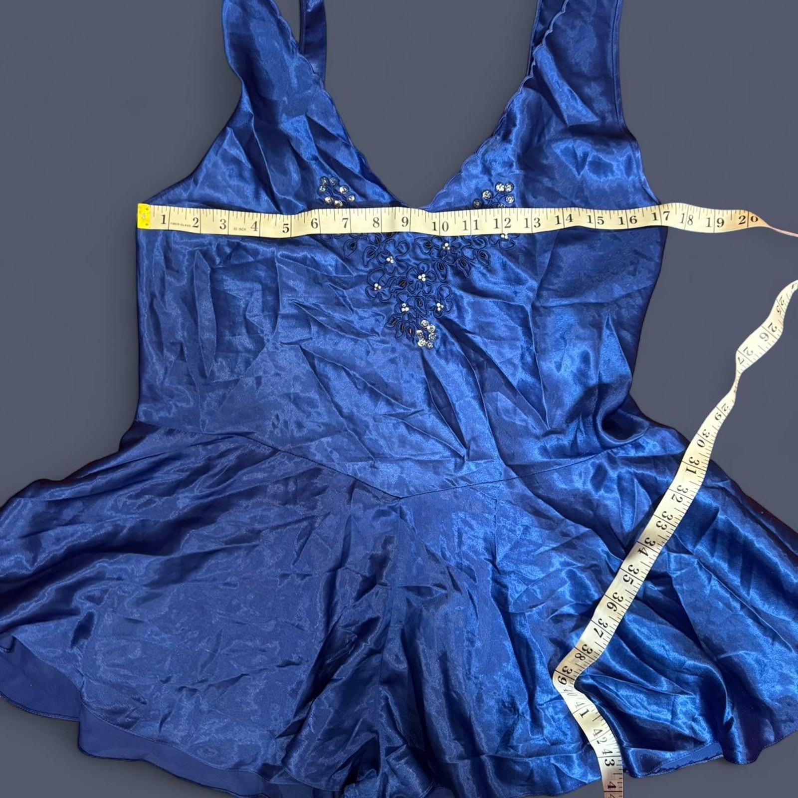 Vintage 90s dreamy blue beaded babydoll romper Fredricks of Hollywood wmns med