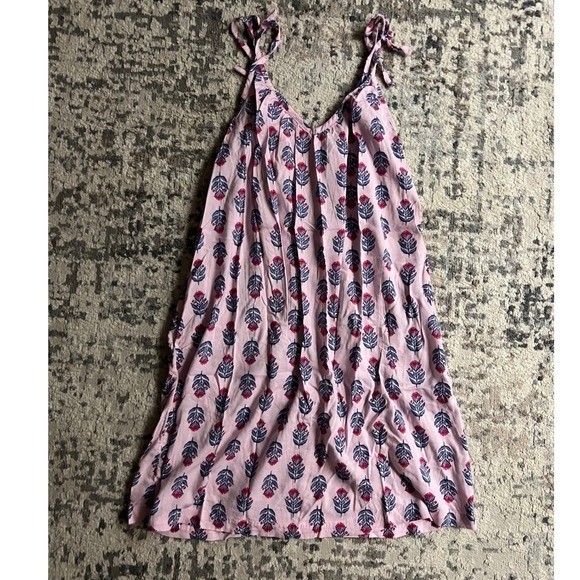 Old Navy Pink Floral Block Print Tie Shoulder Shift Dress XS Tall Womens Pocket