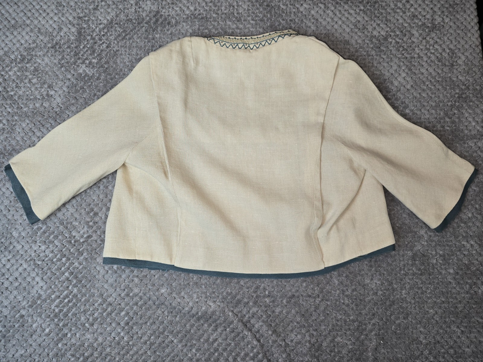 Authentic Mid-Century Moygashel Irish Linen Jacket Crop Bolero Embroidery…
