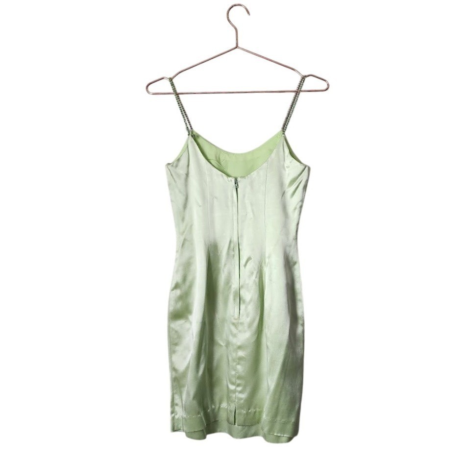 JESSICA MCCLINTOCK 90s Y2K Satin Slip Dress Mint Green Rhinestone McBling 5/6