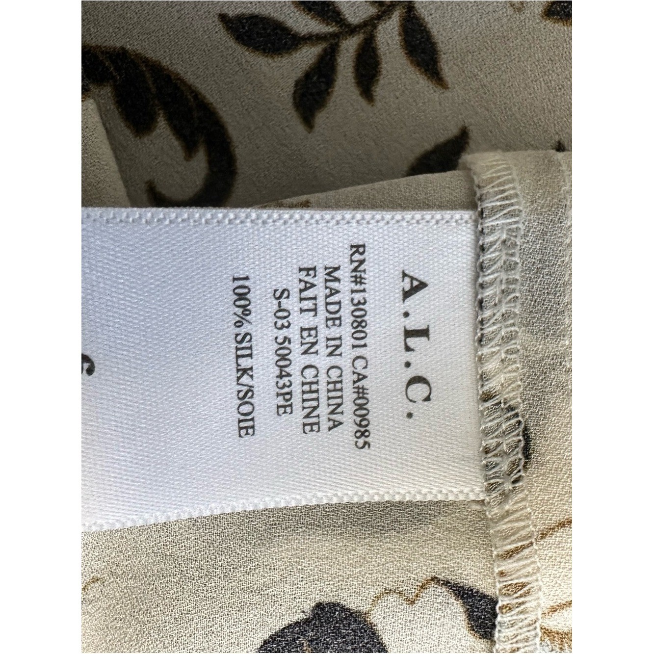 A.L.C. Floral V-Neck Sleeveless Top in Ivory,Black, Olive 100% silk