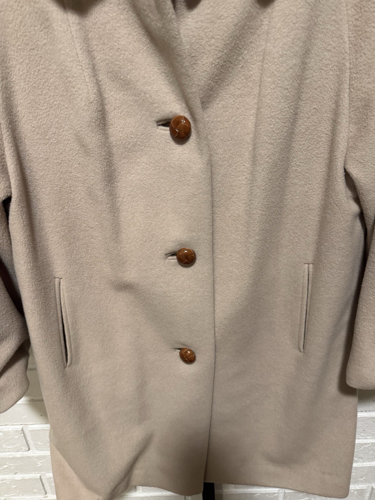 Vintage 100% Cashmere Coat Women’s Camel Beige Classic Minimalist Satin Lined M