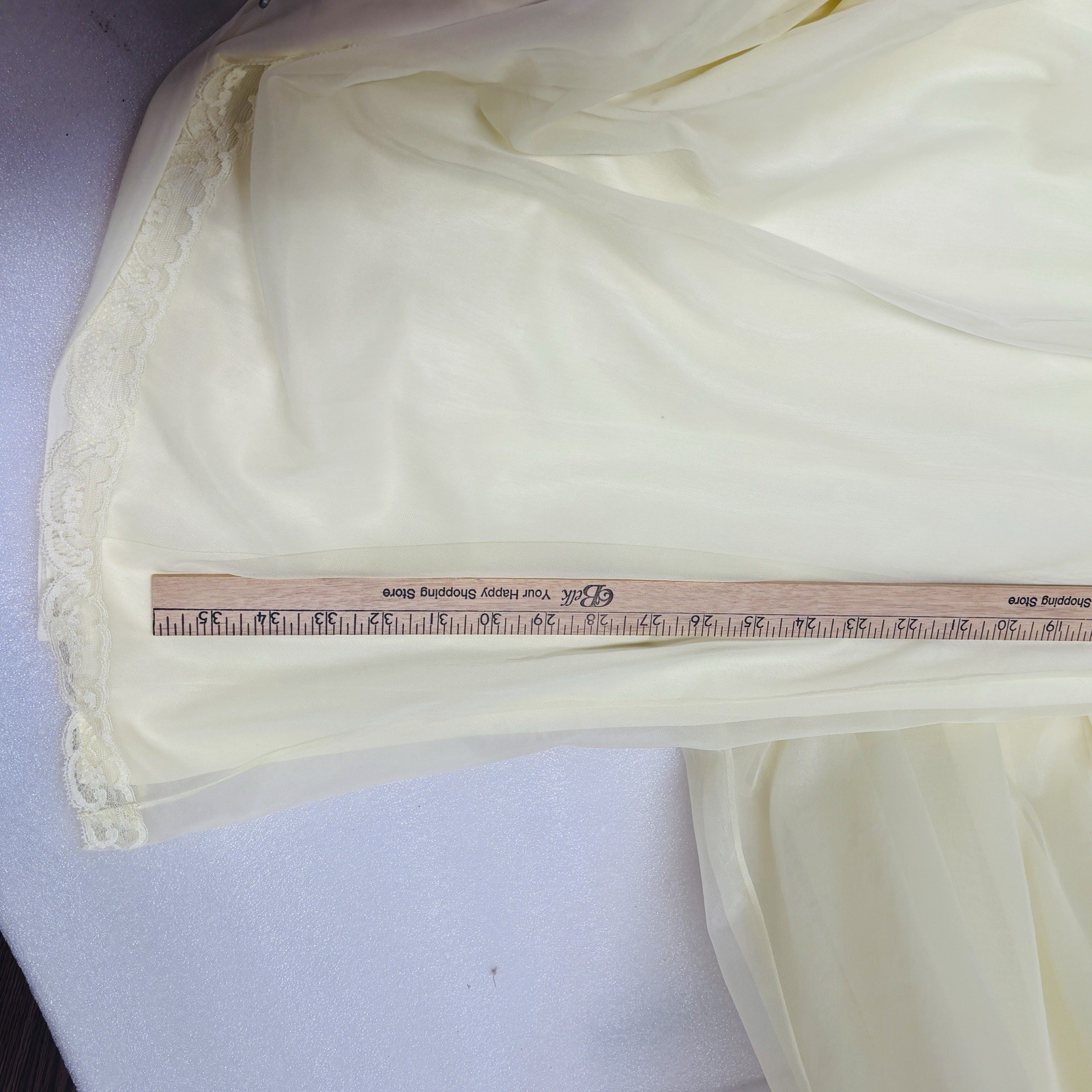 VTG Shadowline Bridal SILKY Peignoir Lace Trim Embroidered Nylon Robe Nightgown