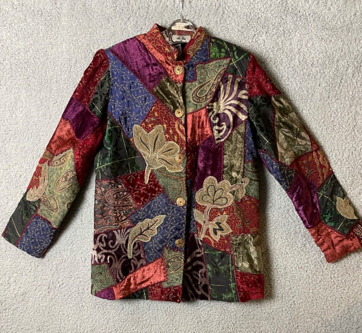 Vintage Indigo Moon Jacket Womens XS Patchwork Multicolor Granny Core Hippie VTG