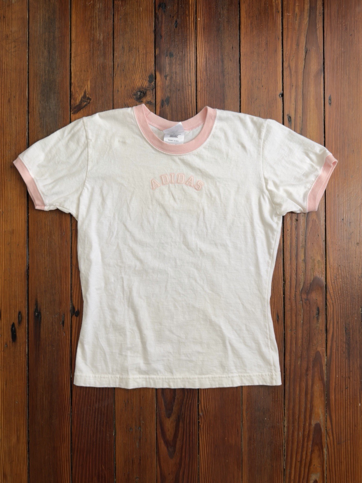 Vintage 00s y2k Adidas puffy spellout baby pink ringer tee 100% cotton