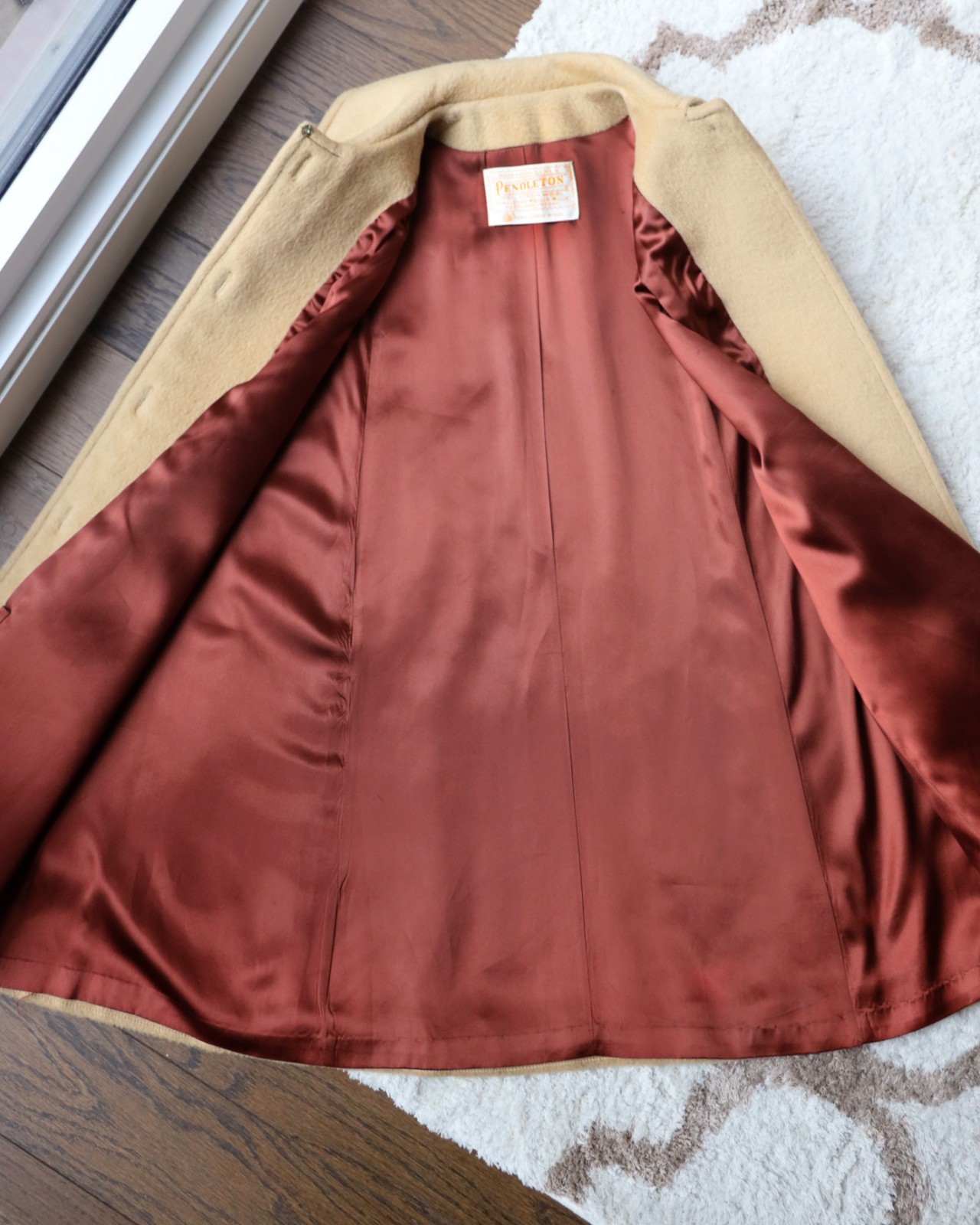 Vintage Pendleton Ladies Cape Coat Virgin Wool Tan – 1960s – Size 12 – Large