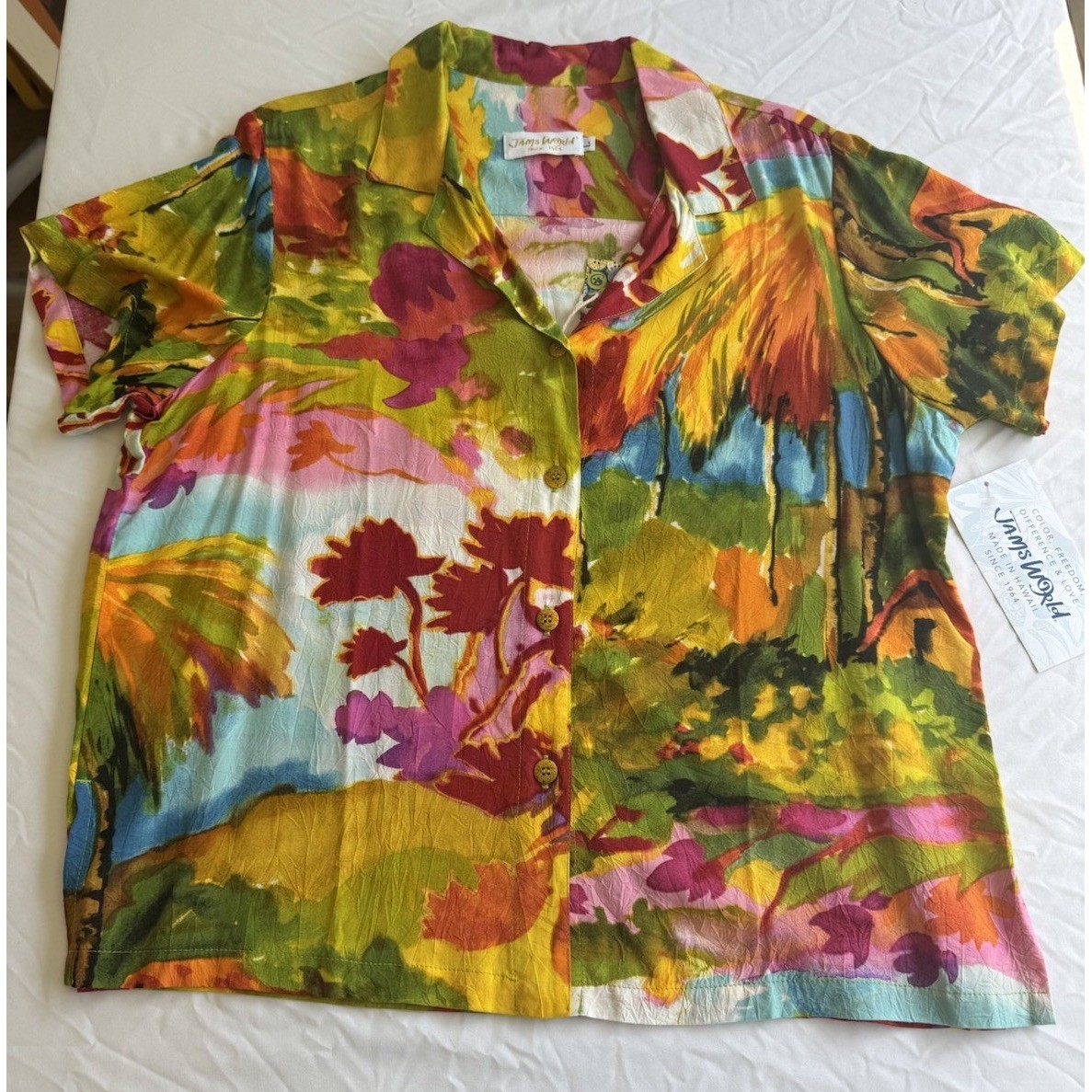 Jams World Hawaiian Shirt Women’s Large 90s Tropical Beach Vacation Festival NWT