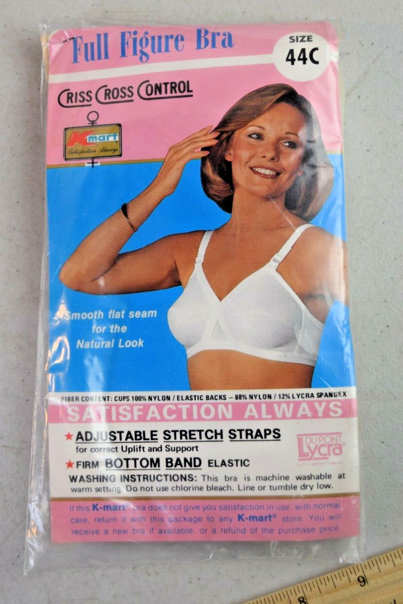 Vintage Kmart Full Figure Bra 44C White Nylon Criss Cross #1