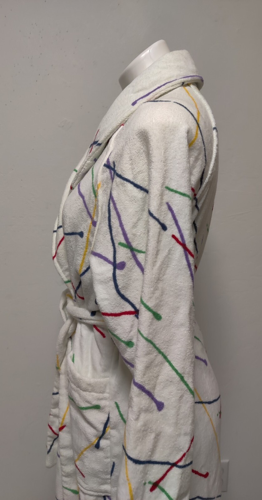 Vintage 80’s Rare Classics of California Unisex Terry Cloth Robe Paint Lines EVC